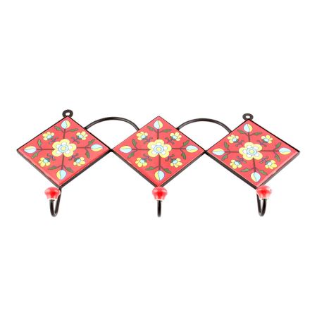 Red Yellow Tiny Flower Ceramic Tiles Hooks